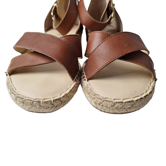 Sole Society Sz9 Brown Saundra Leather CrissCross Ankle Strap Espadrille Sandals - Picture 5 of 16